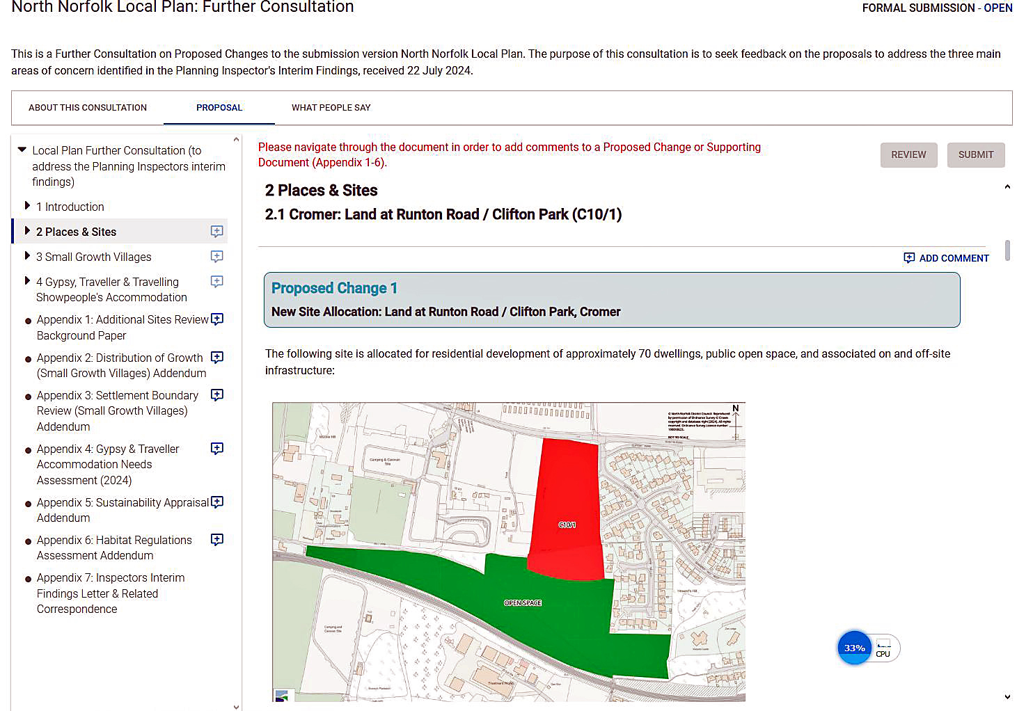 Screenshot of Local Plan Consultation Web Page